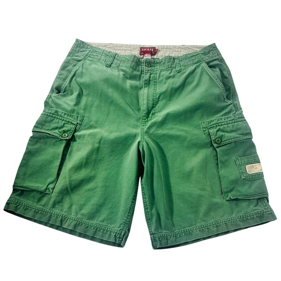 Chaps Other - Vtg Chaps Green Denim Baggy Cargo Shorts Loose Long Sz 36 Mens Y2K Skater 90s